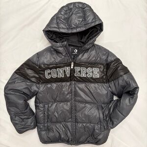 Converse Black & Dark Gray Hooded Puffer Jacket
